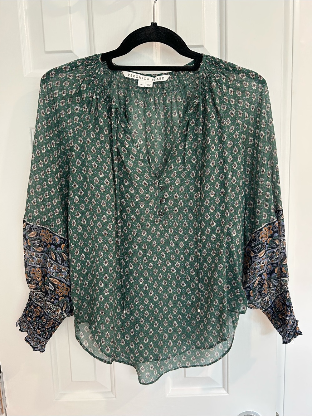Veronica Beard Green Silk Paisley Blouse Size 00